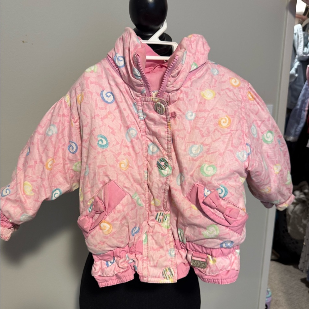 Vintage 90s Kute Kiddie Pink Puffer Jacket | Toddler 2T Pastel Swirl Coat